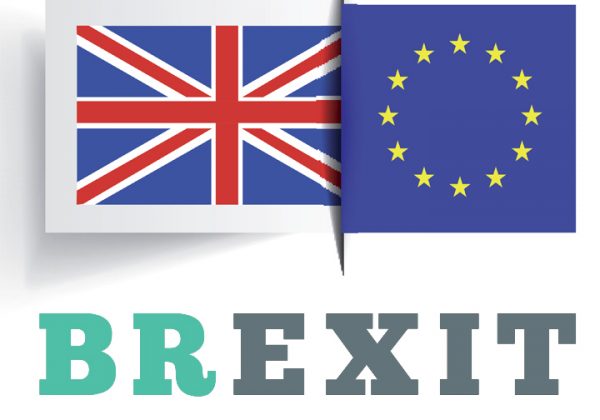 Brexit vector illustration with flags UK and EU on white background