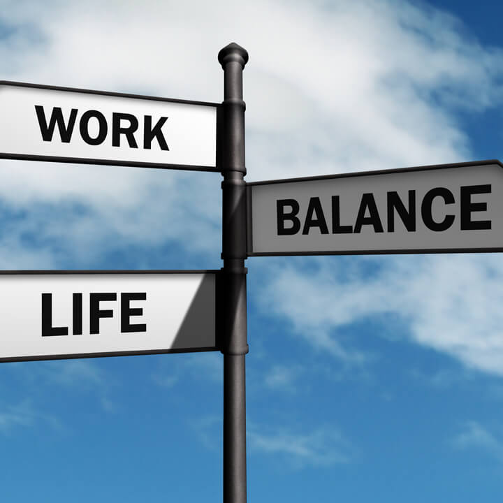 Work-life balance road sign concept for healthy lifestyle and wellbeing choice