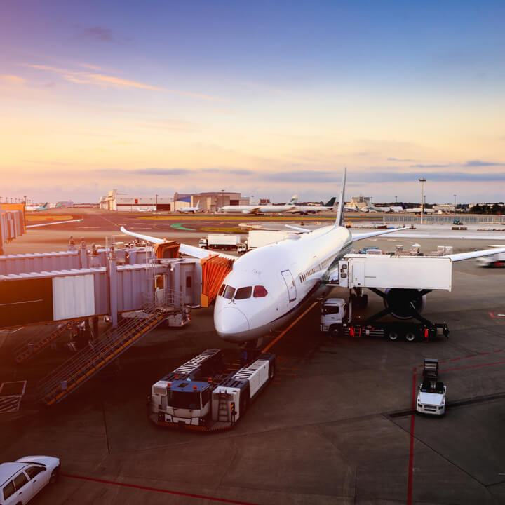 Airplane near the terminal in an airport