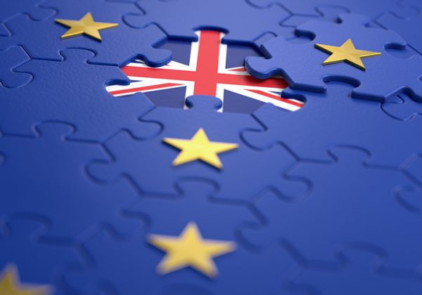 The idea of a 'Brexit' represented via jigsaw puzzle. 3D rendering graphics.