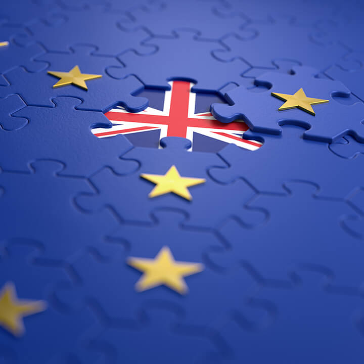 The idea of a 'Brexit' represented via jigsaw puzzle. 3D rendering graphics.