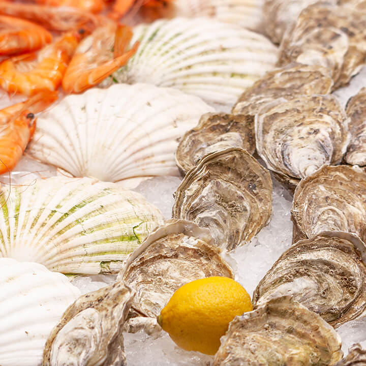 Fresh-seafood-in-ice-on-the-counter