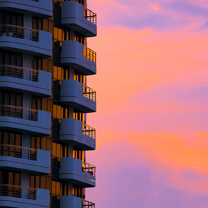 Sunlight-reflection-on-balconies-surface-of-high-residential-building