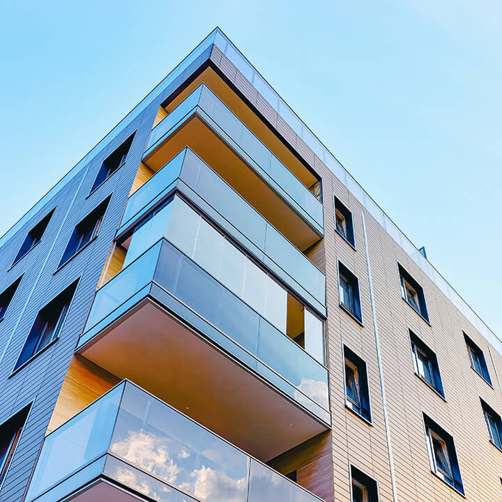 Corner view of a block of apartments