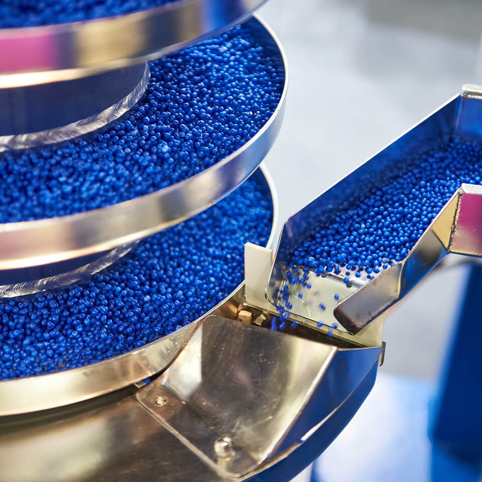 Plastic pellets in a machine