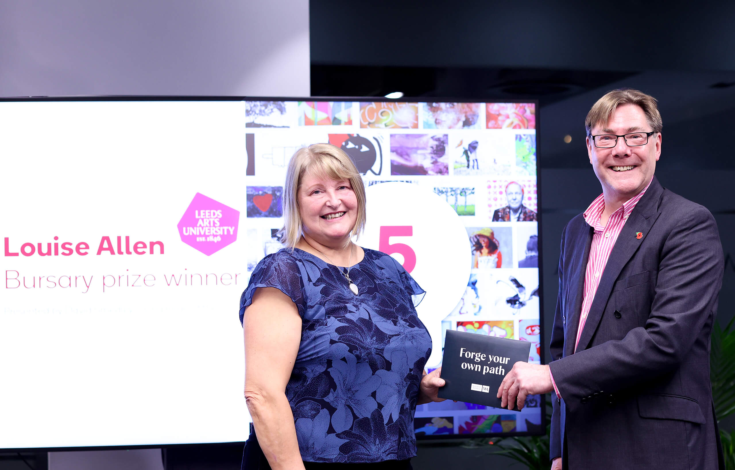 Louise Allen receiving bursary prize from David Smedley WM