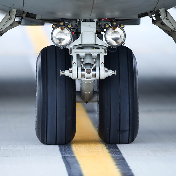 Details of the landing gear on a plane