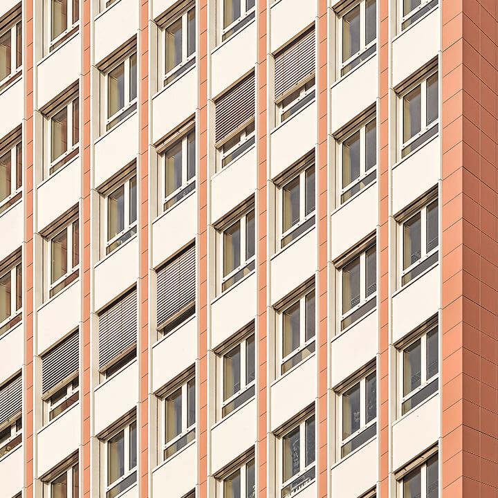 A close up image of a block of flats, abstract. A visual metaphor for the topic of this piece, the first remediation order under the building safety act.